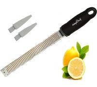 Citrus Lemon Zester & Cheese Grater by AdeptChef - Parmesan Cheese, Lemon, Ginger, Garlic, Nutmeg, Vegetables, Fruits - Very Sharp Stainless Steel Blade Protective Cover, Dishwasher Safe