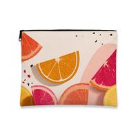 Citrus Makeup Pouch, Colorful Fruit Pattern Cosmetic Bag for Women, Portable Canvas Zipper Organizer, Summer Travel Toiletry Bag, Gift for Festivals, Peach, 7x9 Inch