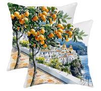 Citrus Pillow Covers Set of 2, Yellow Orange Lemon Tree Throw Pillows Case, Summer Outdoor Decorative Square Coastal Decor Cushion Covers for Home Sofa Bed Couch 16x16 Inch