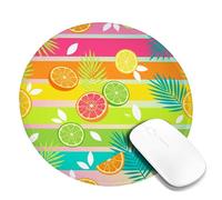 Citrus Small Mouse Pad, Summer Tropical Leaves Stripes Summer Peach Round Rubber Non Slip Aesthetic Desk Mousepads Idea for Home Office Desk Laptop Gamers Gift Round 8x8 Inch
