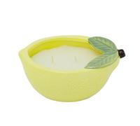 Citrus Zest Lemon Scented Candle in Ceramic Fruit Bowl | Fruit Shaped 2-Wick Fragrance Candle and Holder - 13cm