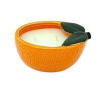 Citrus Zest Orange Scented Candle in Ceramic Fruit Bowl | Fruit Shaped 2-Wick Fragrance Candle and Holder - 13cm