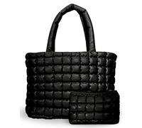 Citrusy Boutique The Cloud Tote Bag Set | Puffer Tote Bag with Insert Pouch | Quilted Tote Bag for Women | Trendy Padded Shoulder Puffy Bag, Black, L