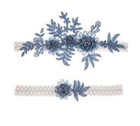 CITUYER Garters for Brides Wedding Garter Elasticated Soft Lace Garter Bridal Wedding Accessories Bride to be Gifts（Rhinestone-Indigo）