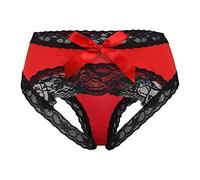 CITUYER Women Sexy Lace Panties Underwear with Cute Bow Midnight Lingerie Briefs （Red-L）