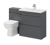 City 2 Drawer Vanity Unit Toilet Suite | Gloss Grey | Plastic | 1300mm