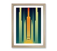 City Architecture Art Deco No.3 Skyscraper Framed Print | A4 Oak Framed Wall Art | Ready to Hang | Art Deco Cityscape Picture | Living Room Bedroom Lounge Office