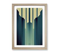City Architecture Art Deco No.4 Skyscraper Framed Print for Living Room Bedroom Home Office Décor, Wall Art Picture Ready to Hang, Oak A3 Frame (34 x 46 cm)