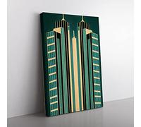 City Architecture Art Deco No.6 Skyscraper Canvas Wall Art Print Ready to Hang, Framed Picture for Living Room Bedroom Home Office Décor, 50x35 cm (20x14 Inch)