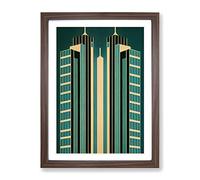 City Architecture Art Deco No.6 Skyscraper Framed Print | A2 Walnut Framed Wall Art | Ready to Hang | Art Deco Cityscape Picture | Living Room Bedroom Lounge Office
