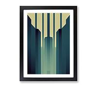City Architecture Art Deco Skyscraper Framed Wall Art Print A2 Black