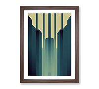 City Architecture Art Deco Skyscraper Framed Wall Art Print A2 Walnut