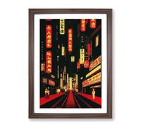 City Architecture In Japanese Framed Print | A2 Walnut Framed Wall Art | Ready to Hang | Asian Cityscape Picture | Living Room Bedroom Lounge Office
