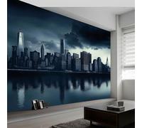 City Architecture New York Skyline Wall Mural Photo Wallpaper 500 x 280 cm Non-Woven Mural Wallpaper - Living Room Bedroom Kids Room TV Sofa Background Family Wall Decor, Blue Gray
