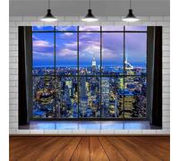 City Backdrop,Office Window View Photography Background,8x8FT | Modern City Skyline,Urban Cityscape,Skyscraper,Night View,Business Portrait,Live Streaming,Broadcast,Vinyl Banner,Top Pocket