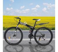 City bike, 26 inch 21 Speed Folding MTB Front Suspension Disc Brakes Carbon Steel Black and White