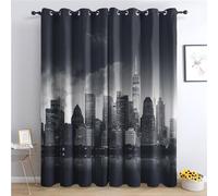City Blackout Curtains, New York Skyline Curtains for Bedroom Living Room, 72 Inch Drop Drapes, Eyelet Thermal Curtains, Window Treatments, 2 Panels