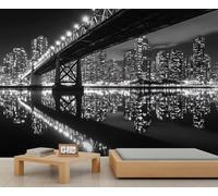 City Bridge Mural New York City Night View Wallpaper Manhattan Bridge Wall Mural Giant 3D Wallpaper Commercial Scale Coffee Shop Lounge Gallery (Non-self-Adhesive)