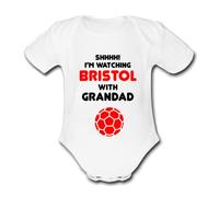CITY BRISTOL Shhh! I'm watching with Daddy Mummy Grandad Unique Football Babygrow Cute Personalised Funny Baby Vest Grow Boys Girls Unisex Gift Babygrow Bodysuit
