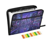 City Building Reflection Violet Accordion File Organizer Portable Expanding File Folder with Safe Zipper & Colorful Labels for A4 Papers Letter Receipt Important Document Storage