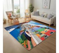 City Buildings And Scenery Rugs Living Room 180x240cm Machine Washable Rug, Soft Short Pile Non-Slip River Boat Area Rugs for Bedroom Dining Room Office Non-Shedding Floor Carpet