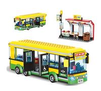 City Bus Building Blocks Set, 386PCS Pushable Bus Toy with Station Platform, Realistic Doors & Seats, City Town Bus Station Model Toys, STEM Vehicle Bricks Kit Gift for Boys Girls Adults