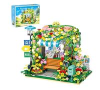 City Bus Shelter Building Block Set with Flowers - 834PCS Newspaper Stand Building Bricks Kit, Urban Street Scene, Home Office Decor, STEM Education Toy, Creative Gifts for Adult and Kid 14+