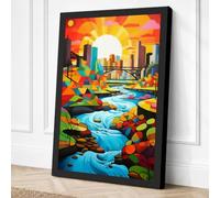 City by the River Modern Canvas Wall Art Print 24x16 Inch (61 x 41 cm)