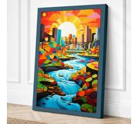 City by the River Modern Canvas Wall Art Print 30x20 Inch (76 x 51 cm)