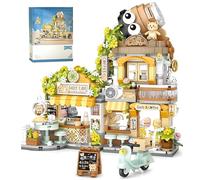 City Cafe Building Blocks Set - 1077PCS Foldable Coffee Shop Micro Bricks Kit, Home Office Decor, Urban Street View, STEM Education Toy, for Adult Kid Age 8+