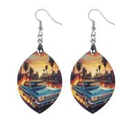 City Car Artistic Wooden Earrings Pendant Vintage Earring Hooks Trendy Vacation Dangle Boho Eardrop Apricot Shaped