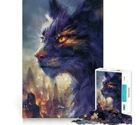 City Cat Guardian 1000 Piece Jigsaw Puzzles for Adults Cognitive Boost Snug Edge Fun Play Table Accent (38x26cm)
