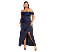 City Chic Women's Apparel Women's Off Shoulder Draped Satin Occasion Maxi Dress, Navy, 20 Plus