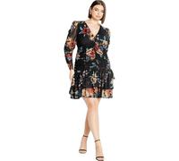 CITY CHIC Women's Plus Size Mesh Ruche Print Dress, Dark Late Bloom, 22, Dark Late Bloom, 26 Plus