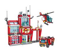 City Fire Station Building Block Set - 853PCS Urban Streetscape Series Bricks Kit, Fire Engine, Architecture Building Kit for Home Décor, STEM Education Toy, Gifts for Boys and Girls Ages 6+