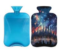 City Fireworks at Night Hot Water Bottle with Cover, 2L Hot Water Bag for Pain Relief, Neck Soft and Shoulder, Hand Feet Warmer, Hot and Cold Compress for Adult Kids