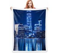 City Fleece Throw Blanket 140x200cm Warm Blankets for Winter Sea, Soft Thick Fleece Blanket Comfy Fluffy Bed Throws, Soft Warm Microfiber Bedding for Winter Bed Couch for Men and Women A-106
