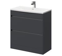 City Floor Standing 2 Drawer Vanity Unit and Curved Basin with 1 Tap Hole | Gloss Grey | MDF | 800mm
