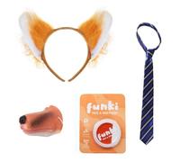 City Fox Costume Accessory Set - Fox Ears Headband, Nose, Blue & Beige Striped Tie, Facepaint - TV Film World Book Day Fancy Dress Costume Accessory Set