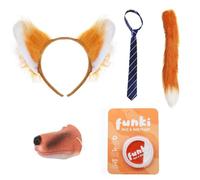City Fox Costume Accessory Set - Fox Ears Headband, Orange Tail, Nose, Blue & Beige Striped Tie, Facepaint - TV Film World Book Day Fancy Dress Costume Accessory Set