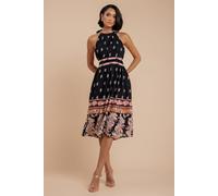 City Goddess Women's Halter Neck Printed Midi Dress in Black | Size: 8 City Goddess Black 8