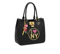 City Heart Luxe Tote Bag for Women - Black Patent or Matte Finish - Large Structured Handbag with Gold Padlock Display, Magnetic Clasp Closure, Embroidered Heart Motif & Bag Charm (Plain PU)