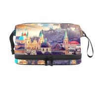 City in Alps of Mozart Landscape Double Layer Cosmetic Bag for Women and Girls, Travel Toiletry Bag Makeup Handy Pouch Organiser Bag with Brush Compartment