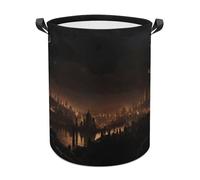 City in The Dark Laundry Basket with Handles, Laundry Hamper with Internal Support, Foldable Waterproof Clothes Hamper 44x35cm for Bedroom, Bathroom, Laundry Room, Living Room