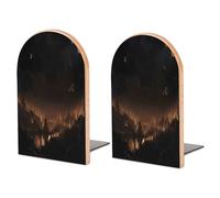 City in The Dark Printed Large Wood Bookends, Durable Book Ends, Bookends with Metal Base are Suitable for Use in Study Rooms, Bookshelves, Offices, Classrooms, and Libraries