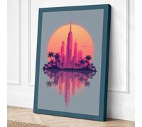 City in the Sun Retro Canvas Wall Art Print 36x24 Inch (91 x 61 cm)