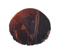 City In The Sunset Double Layer Waterproof Shower Cap For Women, Reusable Bath Hat With Elastic Band, Keep Hair Dry For Shower And Skincare