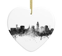 City Ink Christmas Ceramic Heart Ornament,Double-Sided Printed White Porcelain Hanging Decoration With Gold String For Xmas Tree,Home,Shop,Holiday Decor