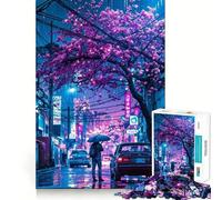 City Japan Sakura Night Jigsaw Puzzles 1000 Piece for Teenagers Skill Play Accurate Cut Home Fun (50x75cm)