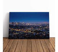 City LA Los Angeles Skyline | Canvas Wall Art Print | Framed & Ready to Hang Picture | Modern Home Decor for Living Room, Bedroom, Kitchen or Office | 30x20 Inches